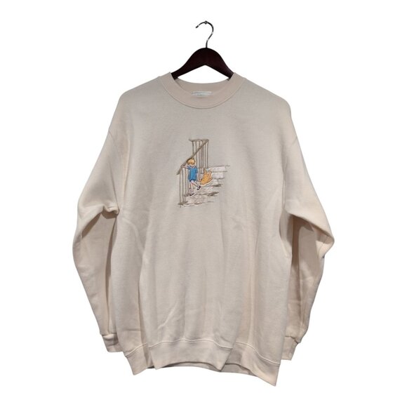 Vintage Classic Pooh Women's Cream Long-Sleeved Embroidered Sweatshirt Sz Large - Picture 1 of 16